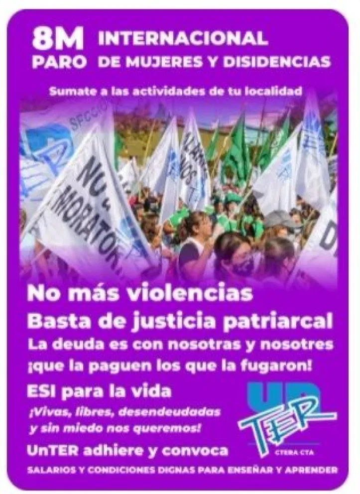 UNTER para este martes por el 8M